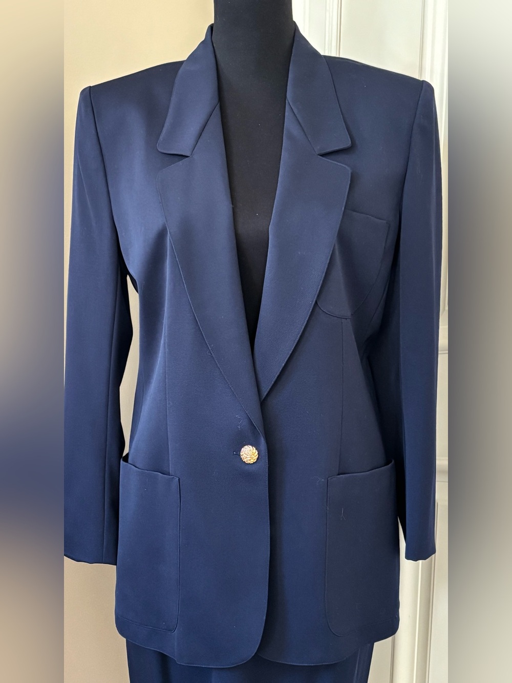 Anne Klein Vintage Navy Wool Blazer & Pencil Skirt Suit Set Women’s Size 10